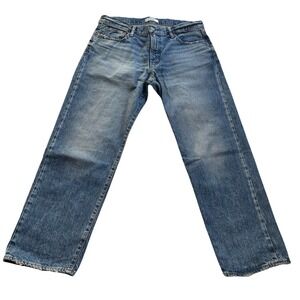 Moussy Vintage High Rise Cropped Straight Jeans Distressed Hem Light Wash Sz 29